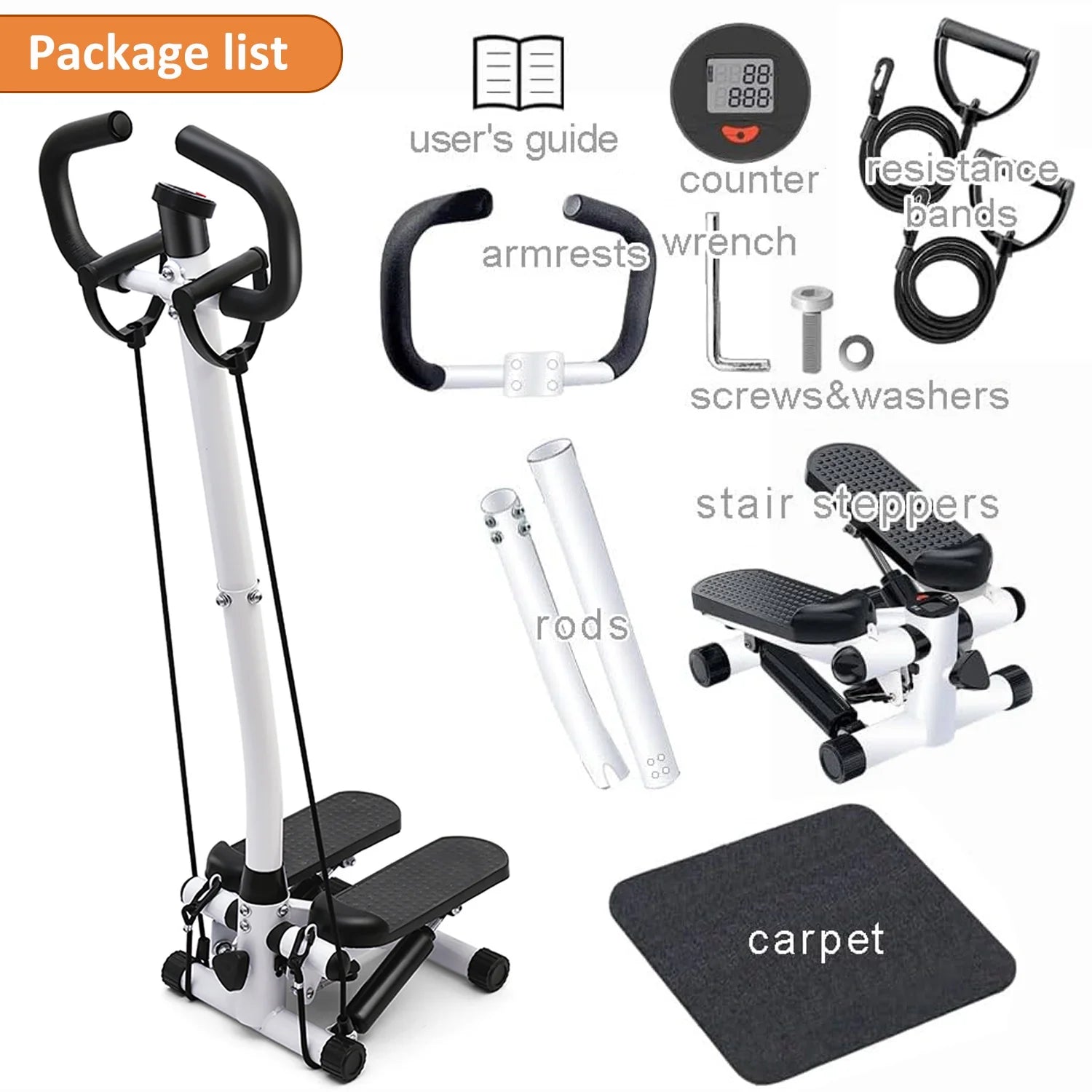 Steppers for Exercise, Mini Stair Stepper with Resistance Bands and Handlebar, 2 Ways to Use, Stair Climber Fitness Exercise Equipment for Full Body Training, 330 Lbs Weight Capacity